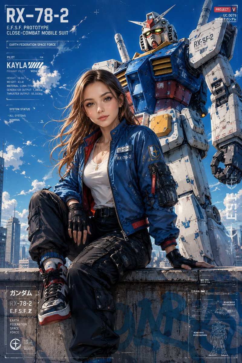 Female anime realistic futuristic city
