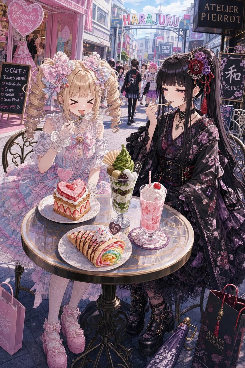 Girl anime illustration, street, dreamy, cute