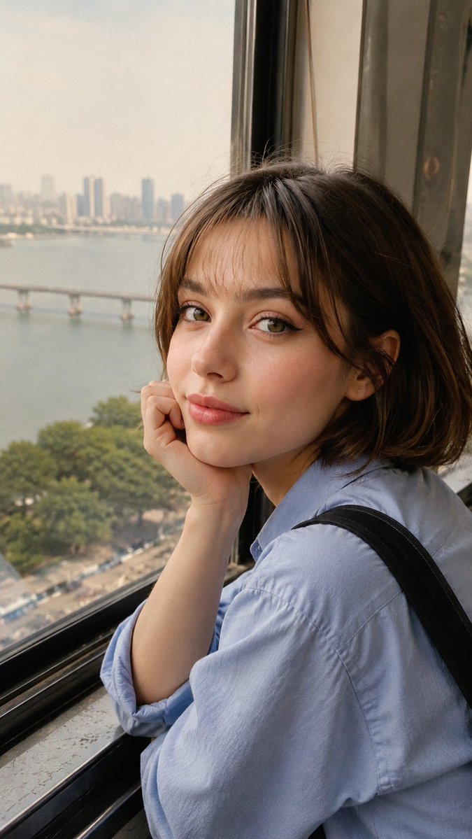 Woman cinematic city warm