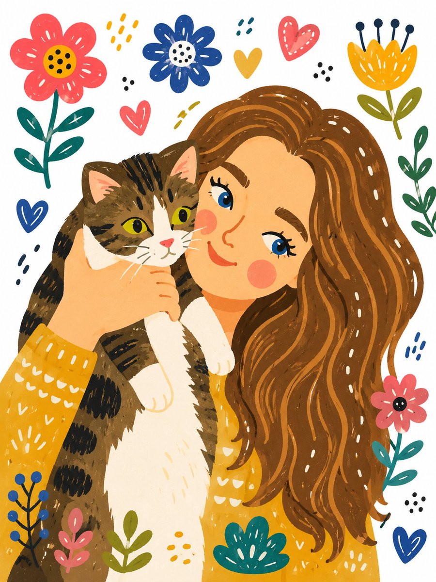 Warm and cute cat illustration doodle.