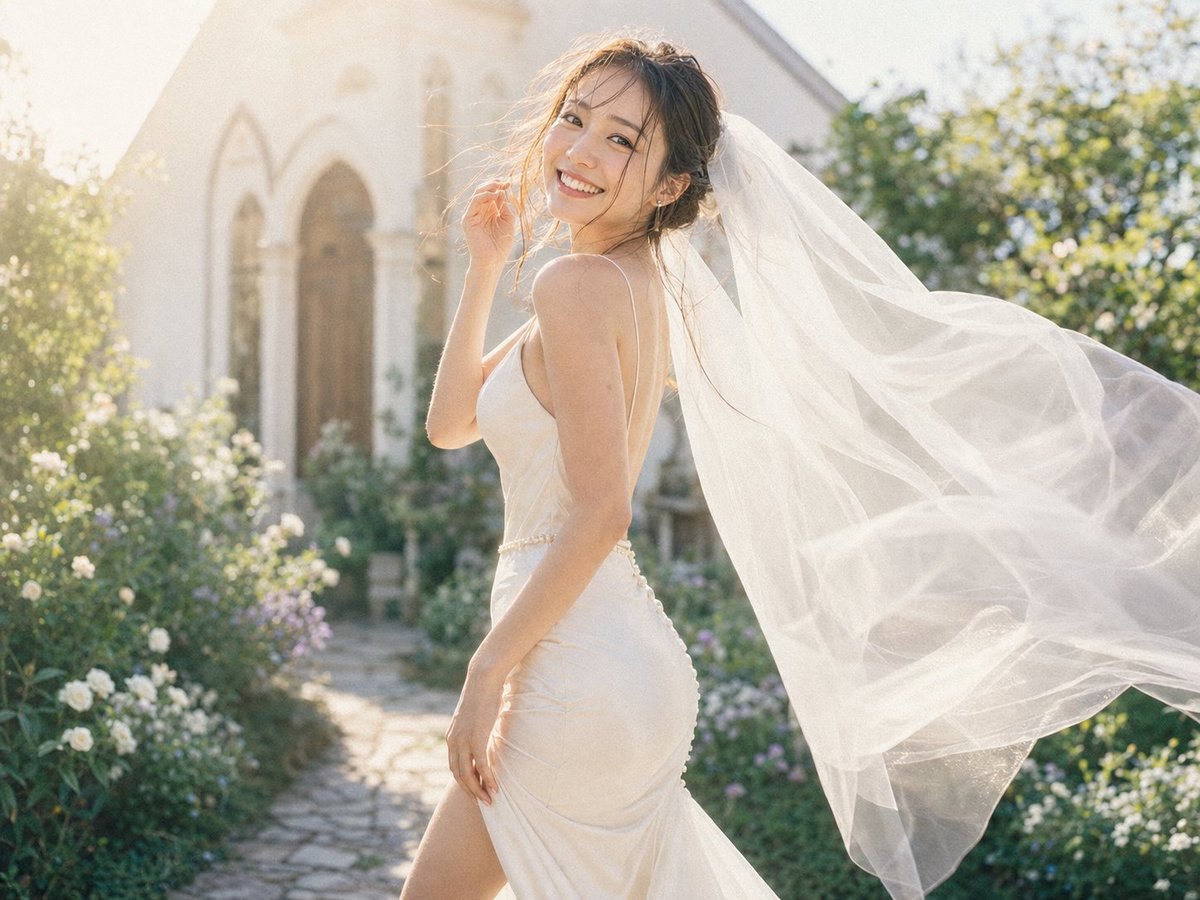 Realistic Film Portrait Outdoor Garden Elegant