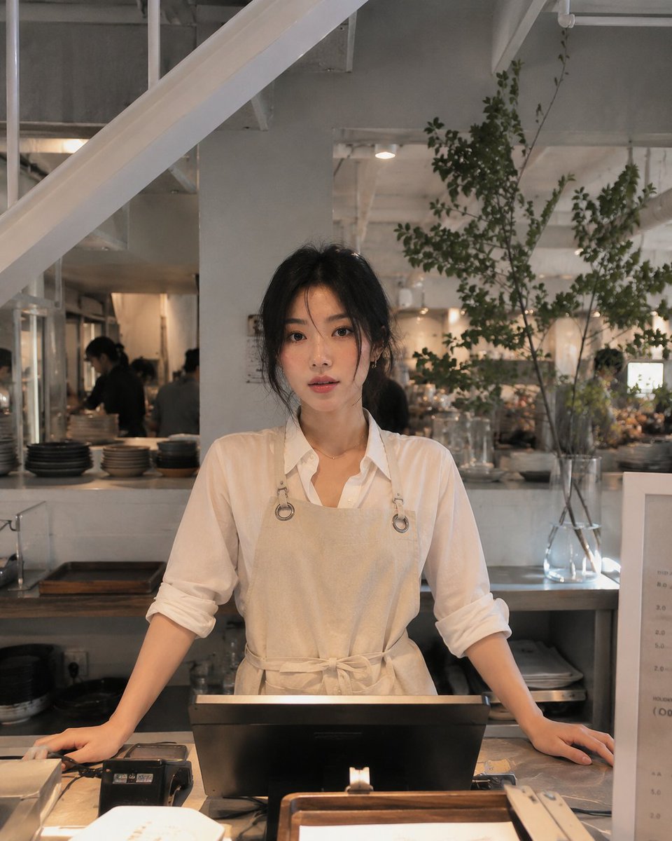 Realistic style restaurant employee lifestyle photo
