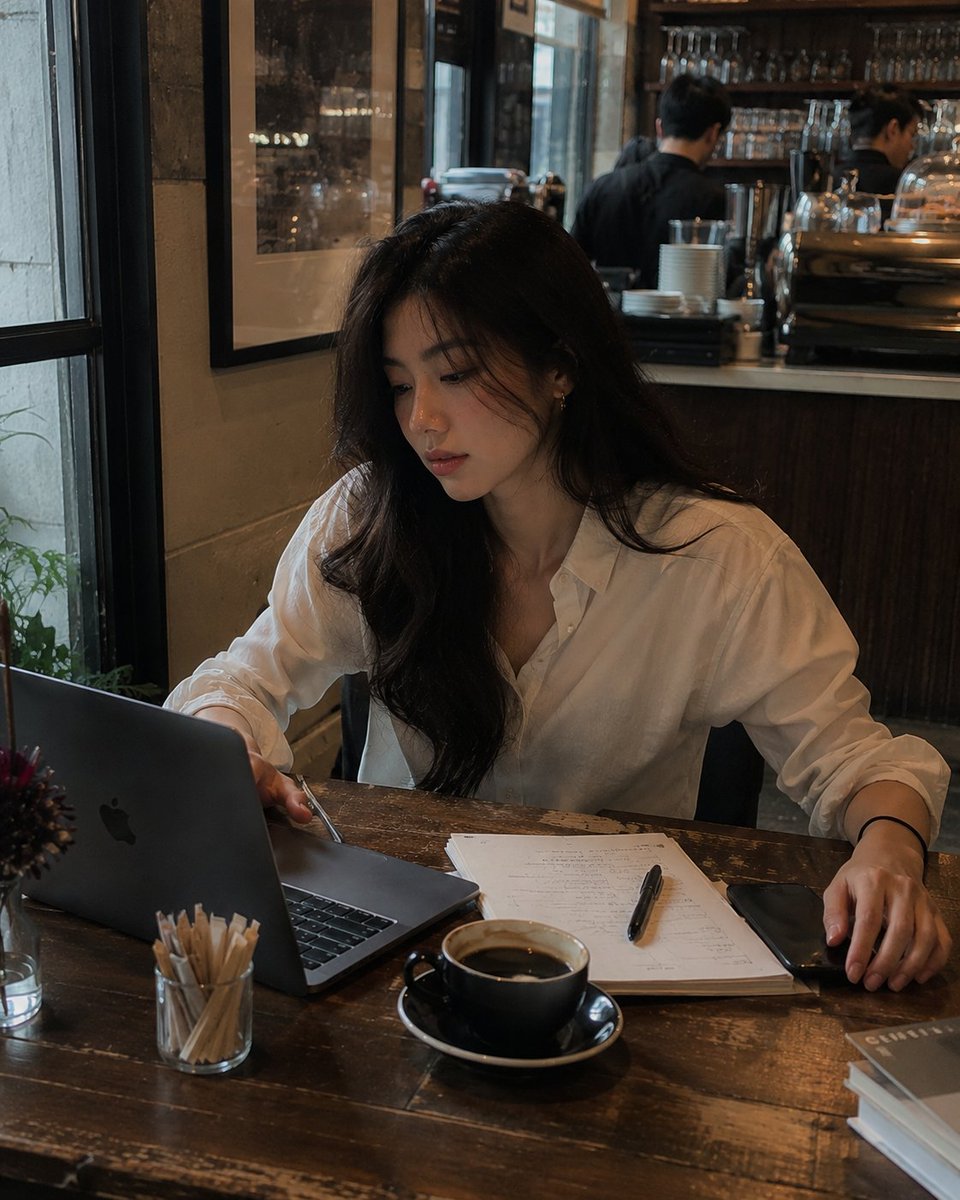 Woman realistic film cafe warm