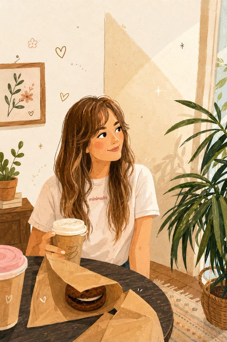 Female Illustration Hand-Drawn Indoor Cafe Elegant