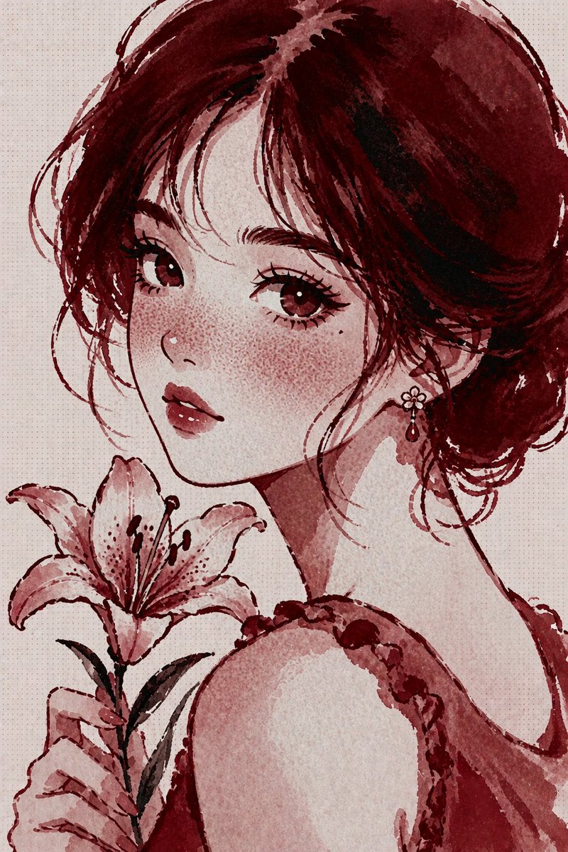 Portrait illustration, watercolor, elegant