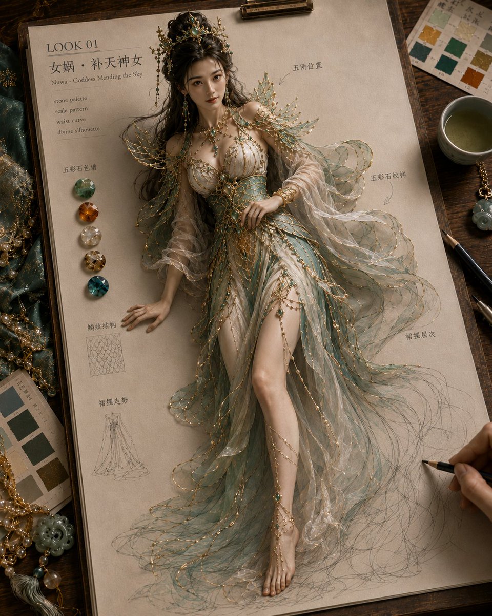 Mythical haute couture sketch workspace