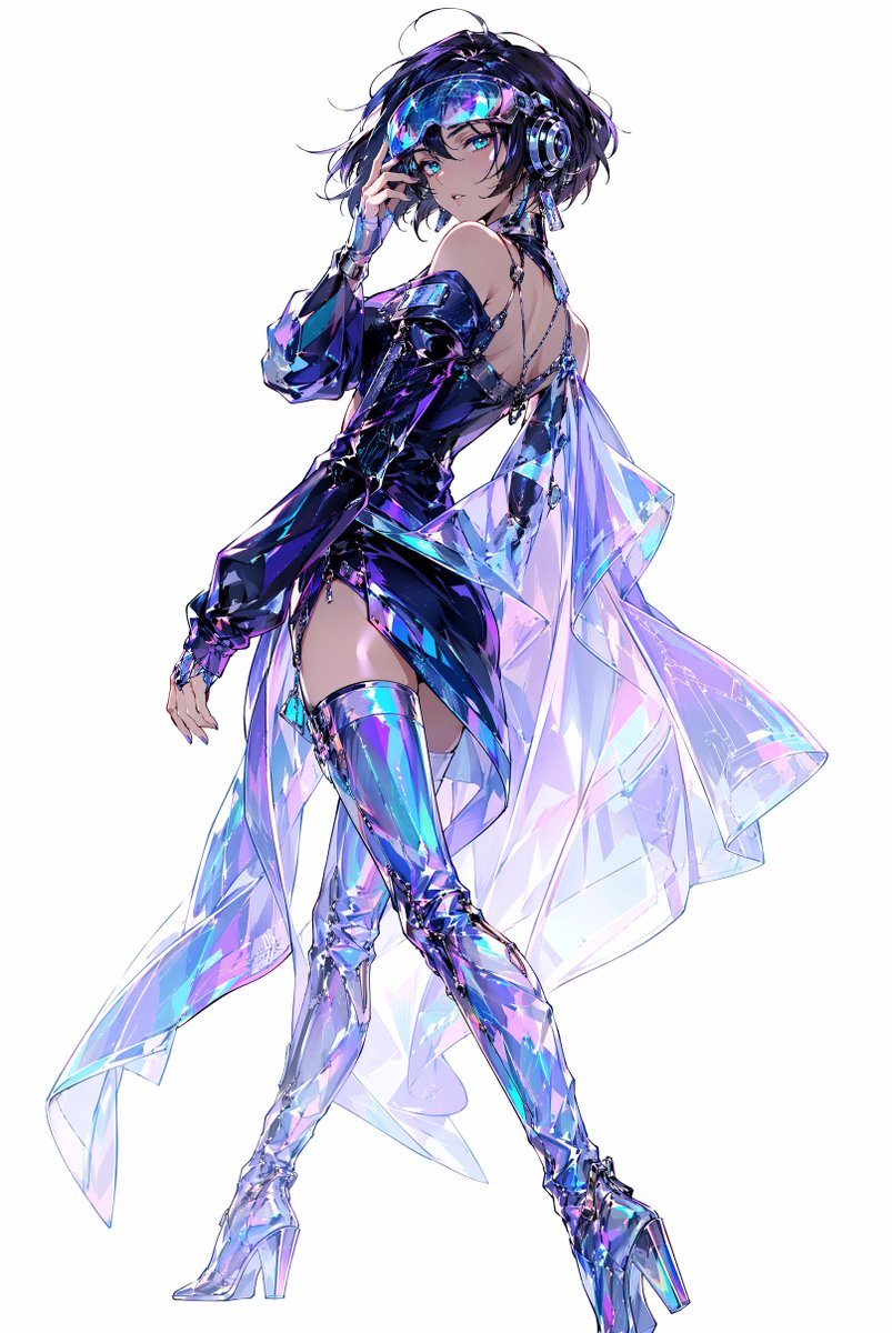 Female anime illustration futuristic neon elegant.
