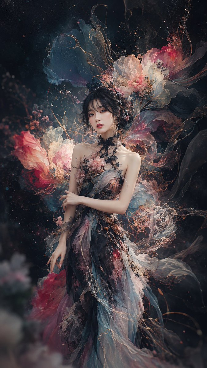 Portrait realistic night garden melancholic