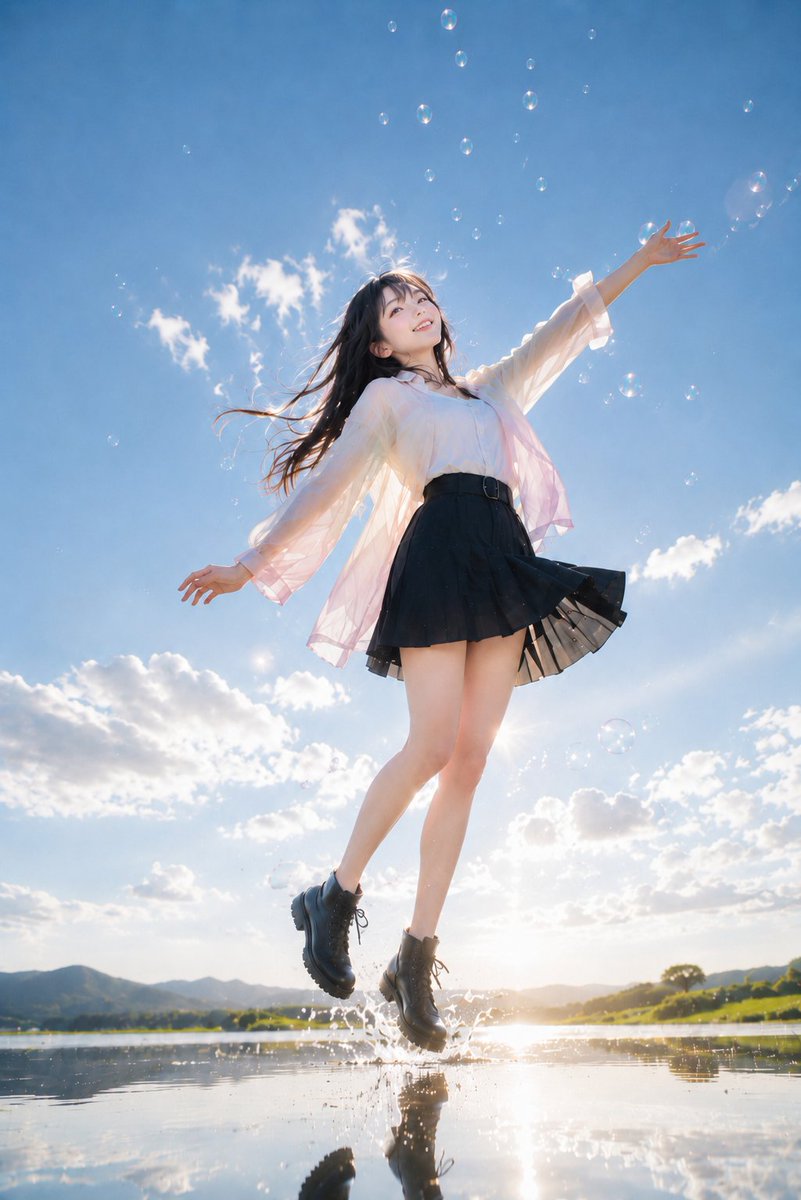 Girl realistic illustration early morning outdoor