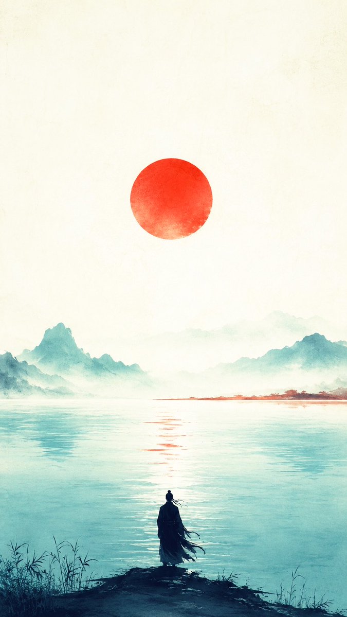 Eastern Zen minimalist sunset poster
