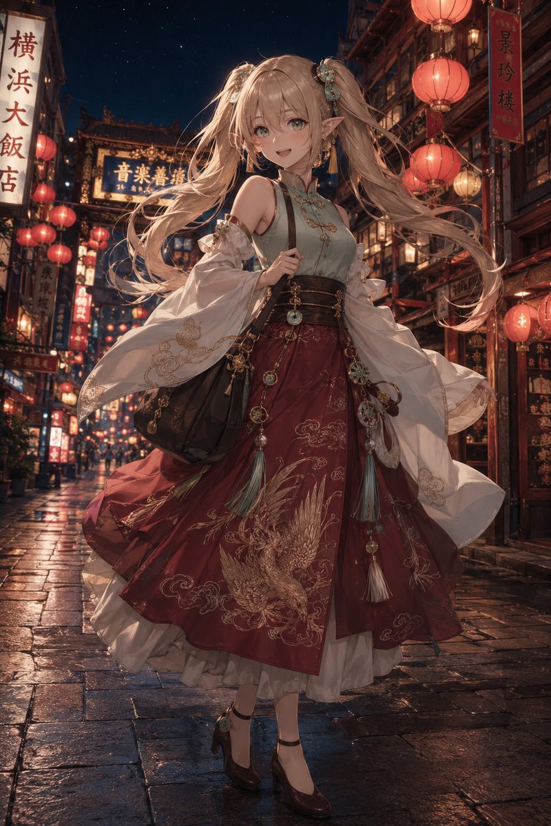 Girl anime illustration night street elegant