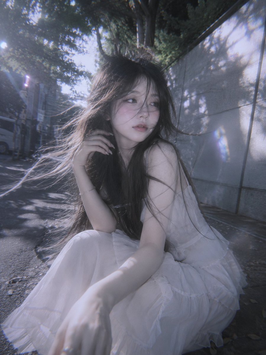 Female realistic cinematic dreamy cool tone.