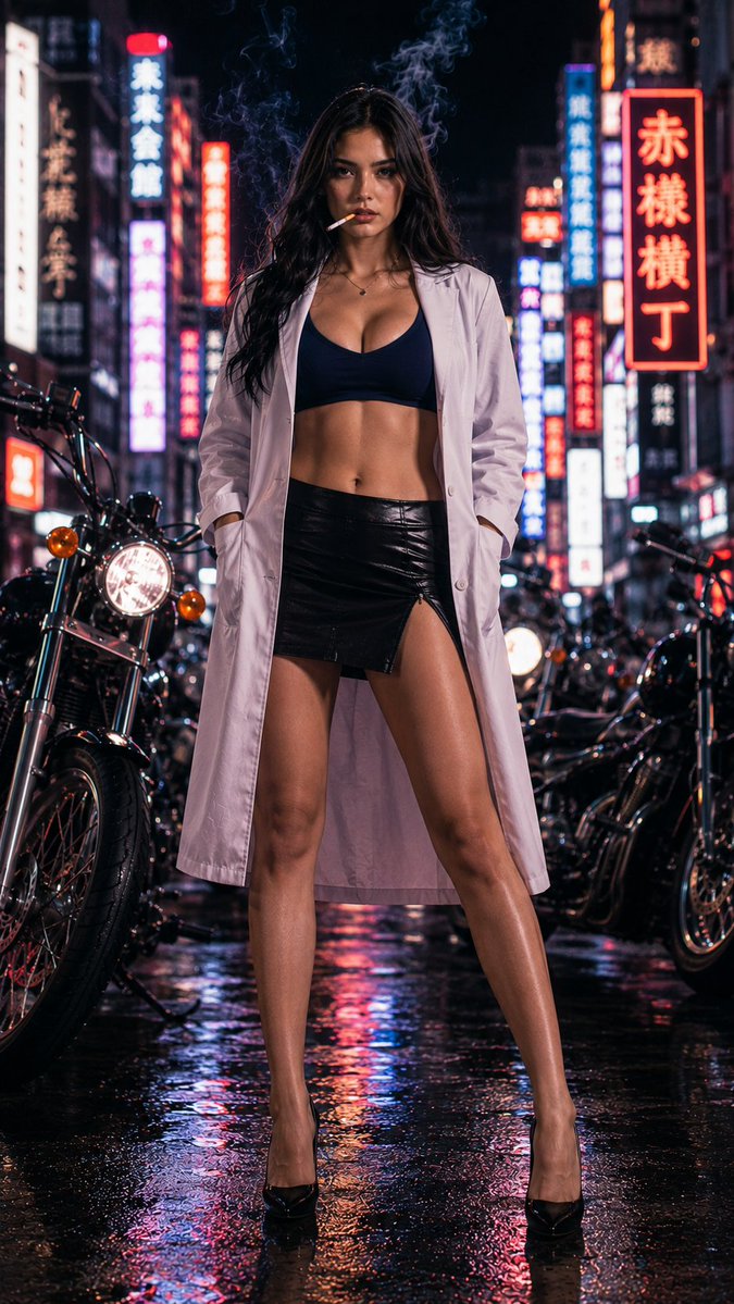 Character anime realistic neon night scene