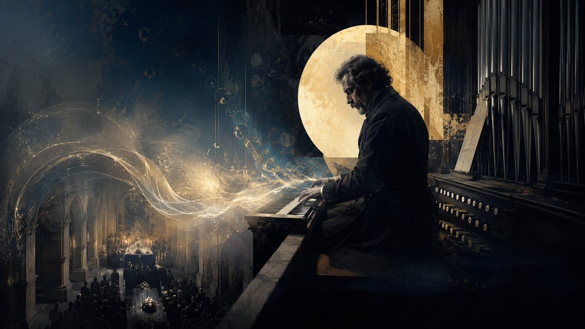 Character cinematic illustration dark church melancholic