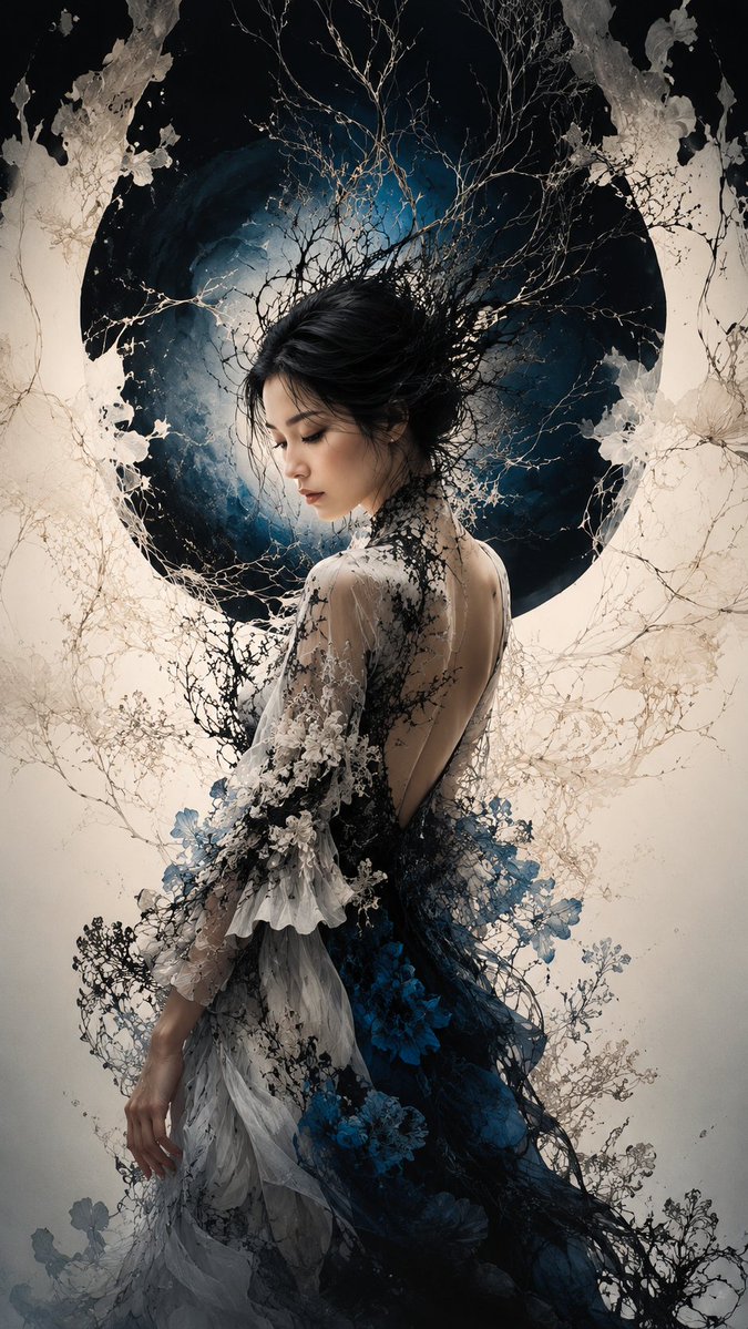 Portrait realistic dark night scene elegant