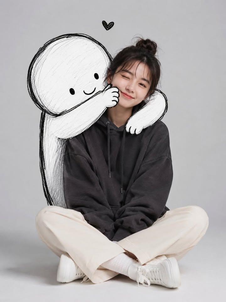 Portrait, minimalist, doodle, warm, cute