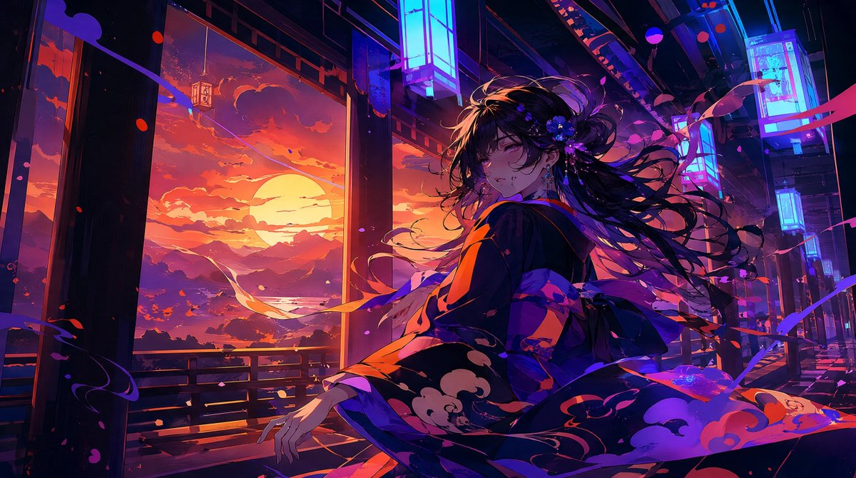 Feminine cinematic anime neon cyberpunk gentle.