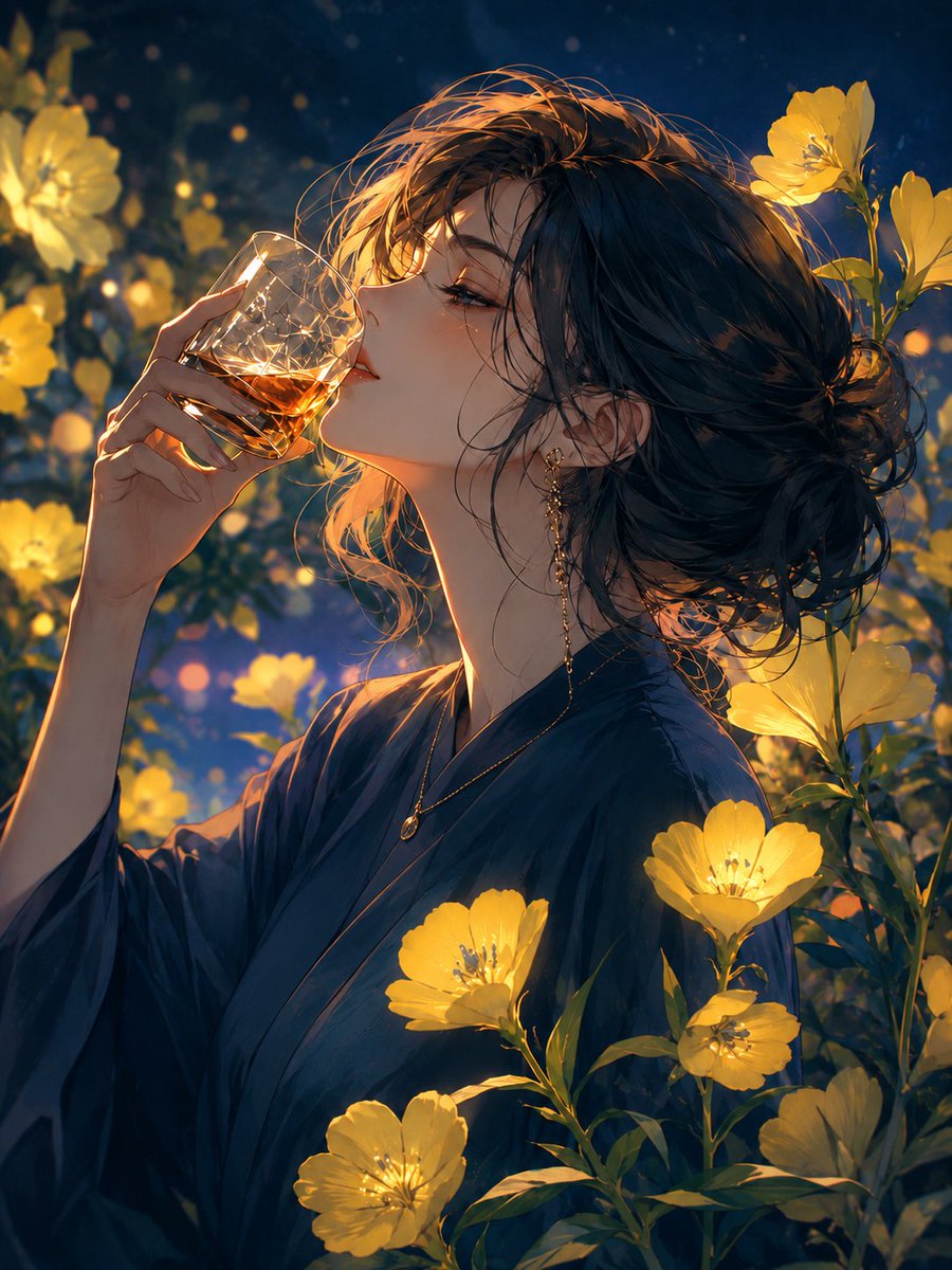 Portrait cinematic anime garden night elegant.