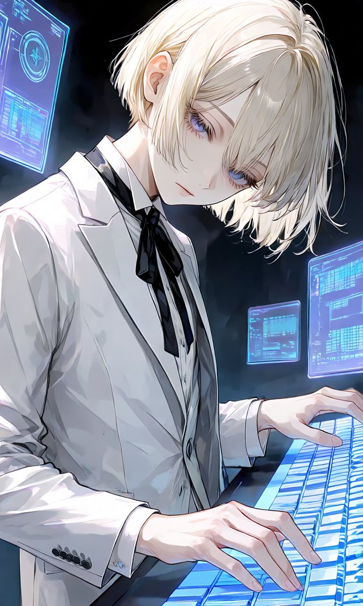 Character anime illustration futuristic cool-tone elegant.