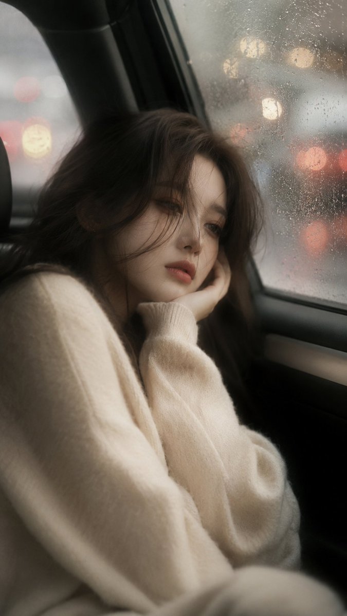 Portrait cinematic realistic dreamy rain melancholic