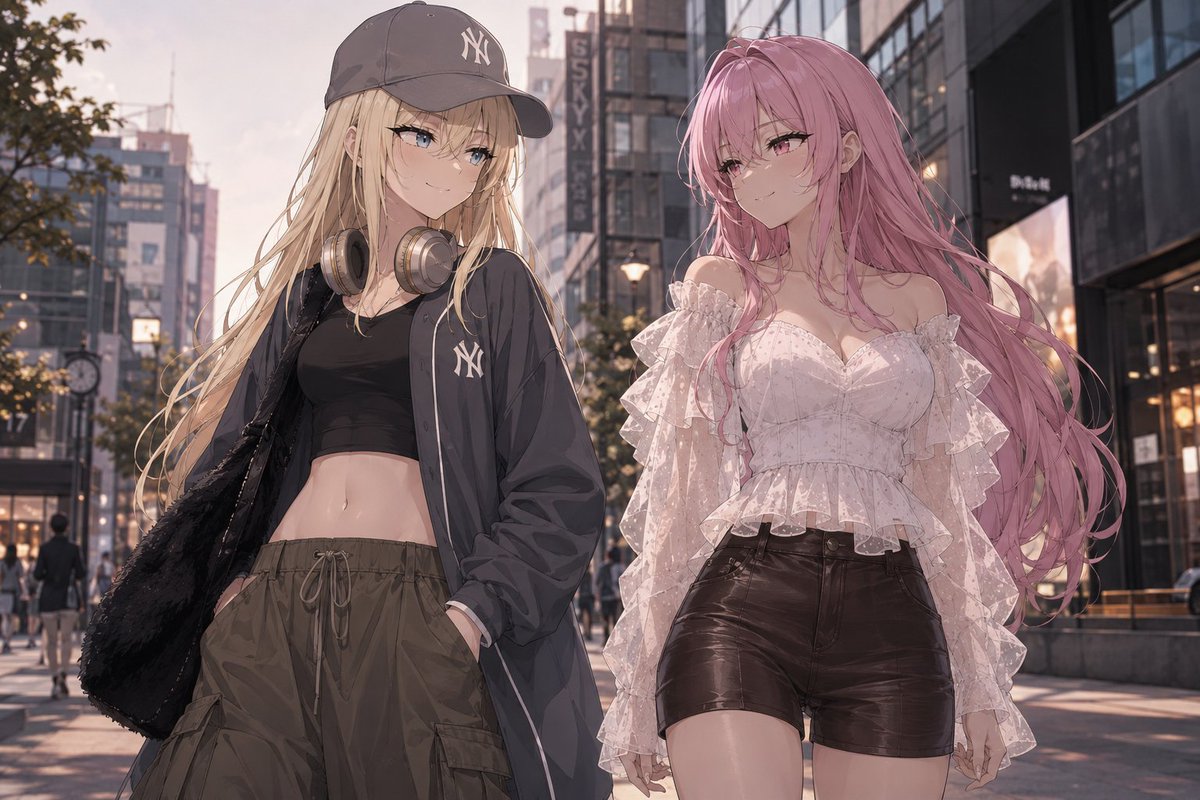 Girl anime realistic city street elegant