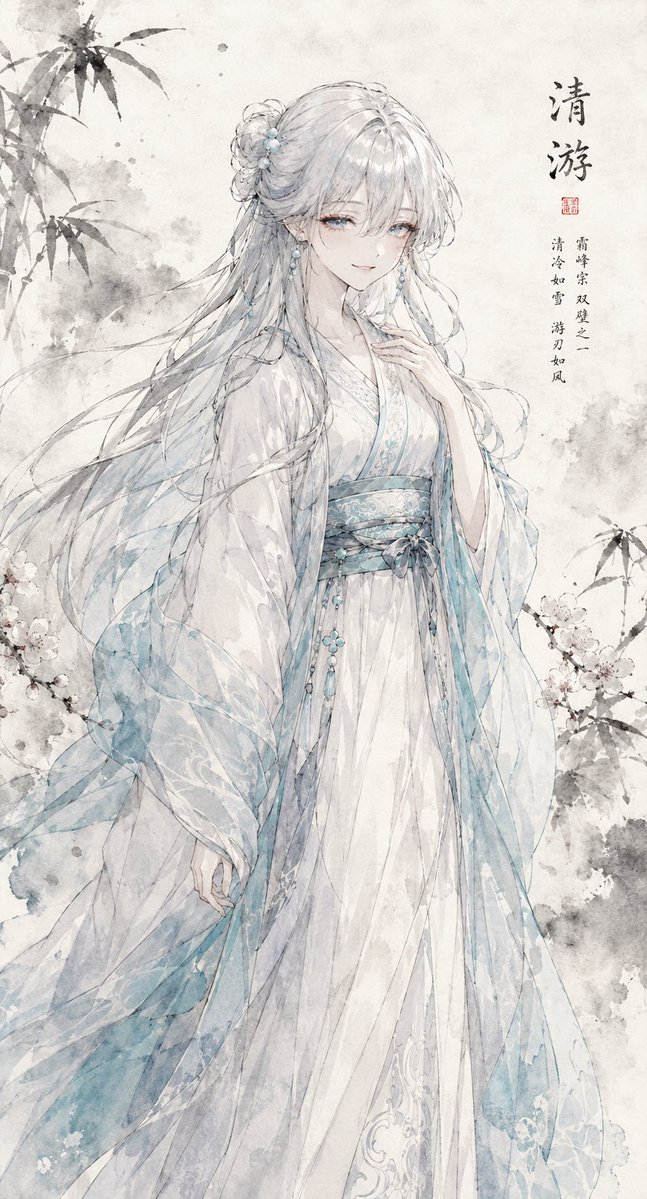 Portrait anime illustration snowy mountain elegant