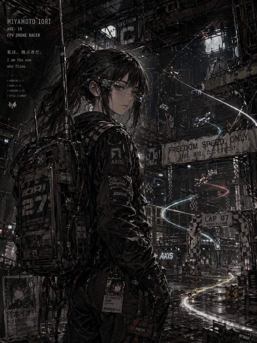 Character anime illustration cyberpunk neon melancholic