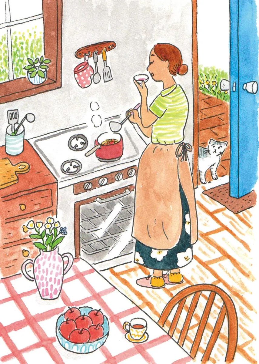 Cat illustration watercolor retro warm