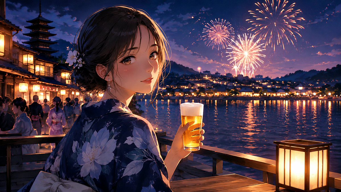 Girl cinematic anime night scene gentle