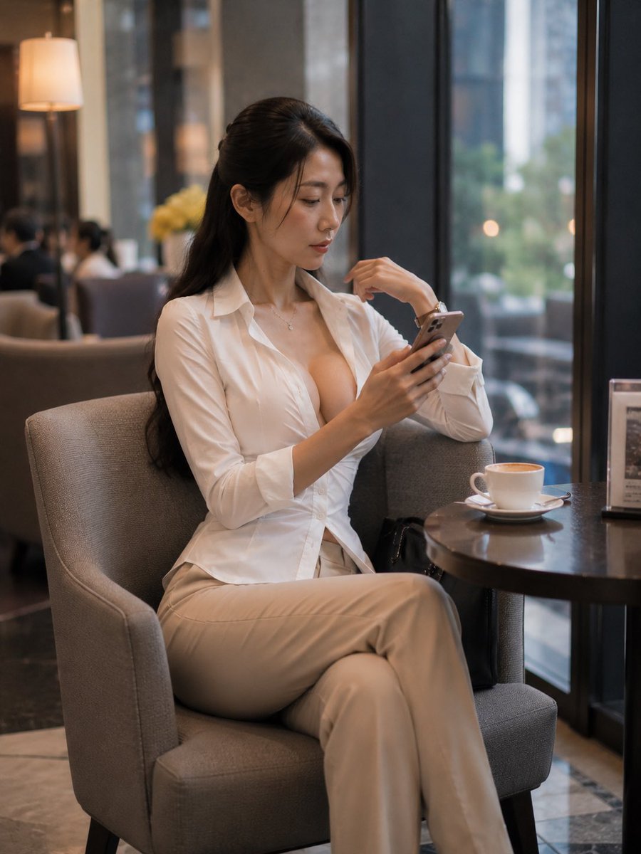 Portrait realistic cinematic café urban elegance