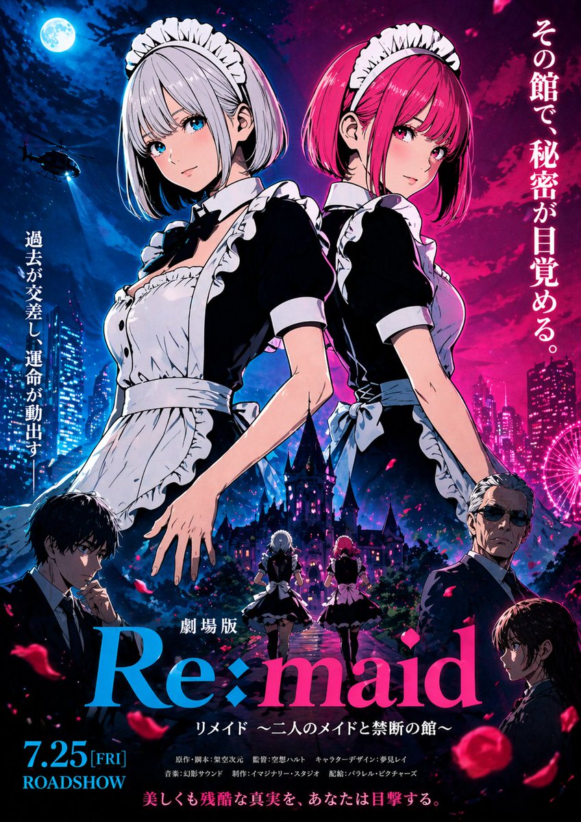 Female anime poster neon city premium
