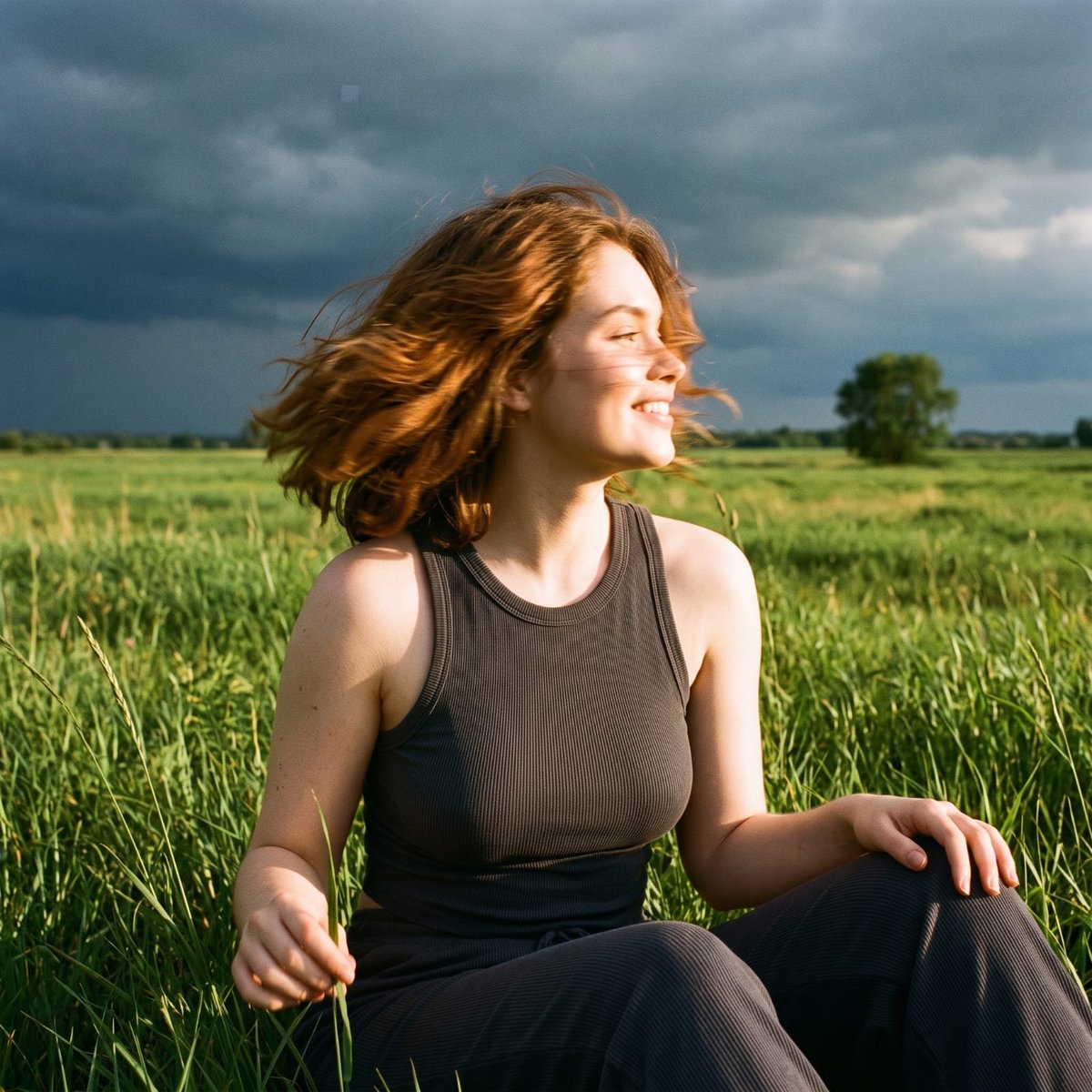 Female film realistic grass warm