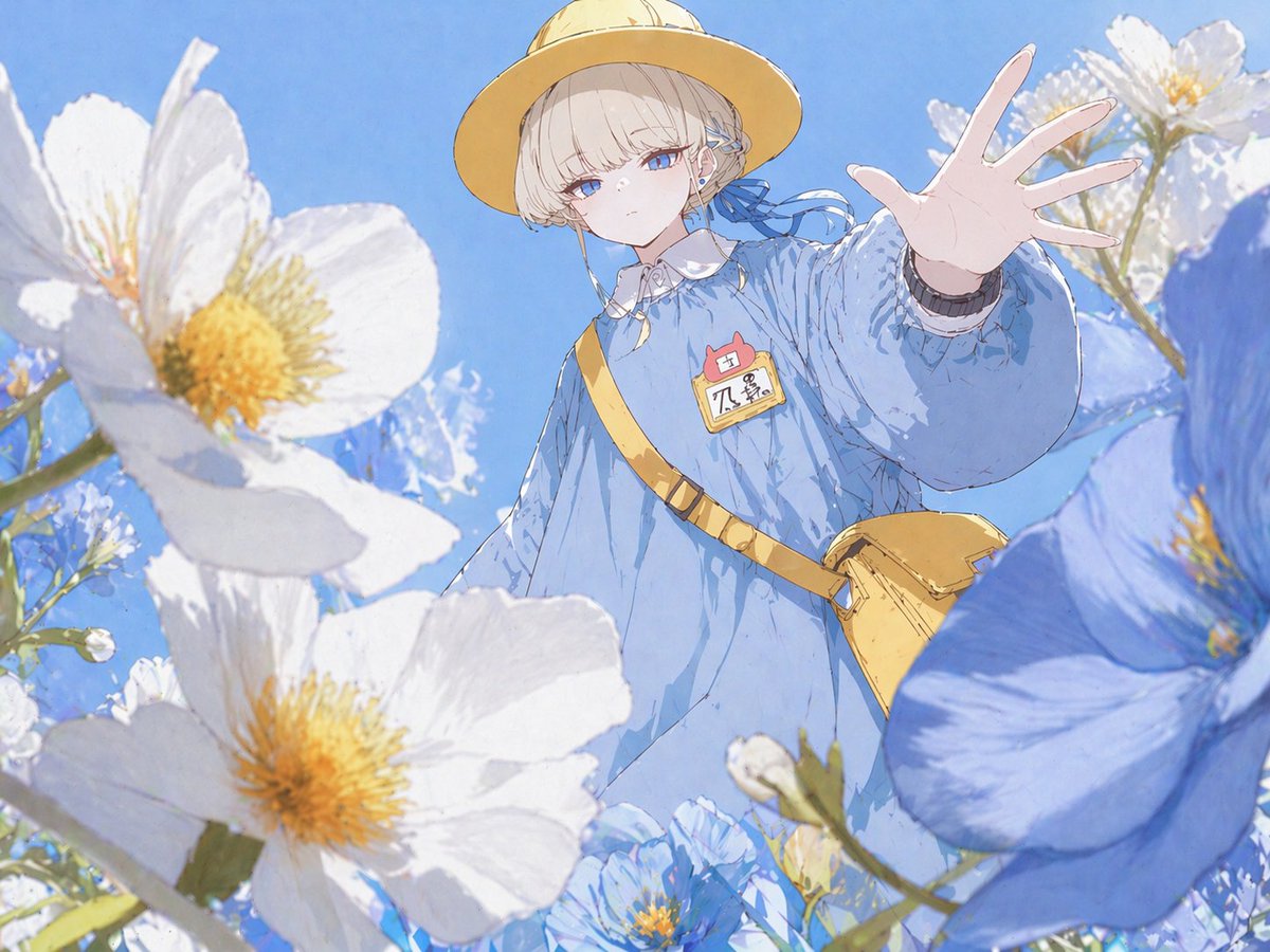 Anime girl passing through flowers