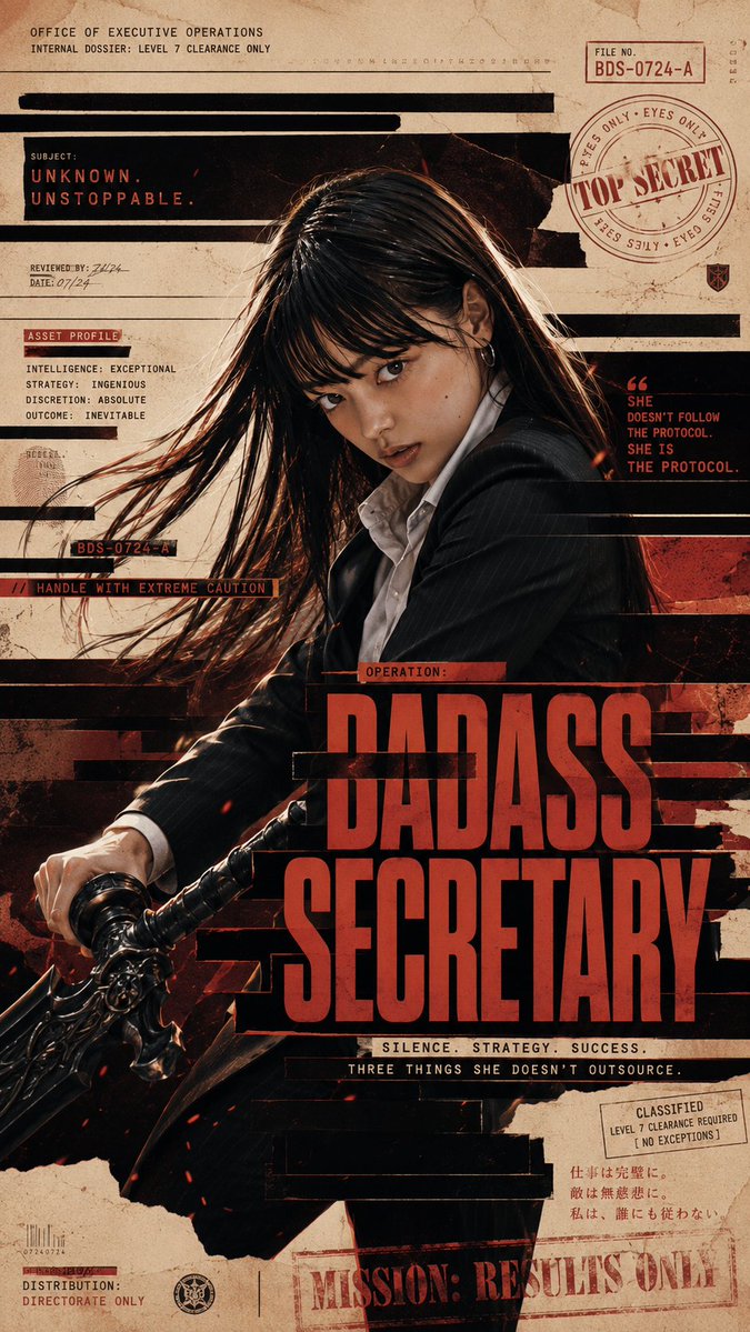Female poster typography, cool-toned office