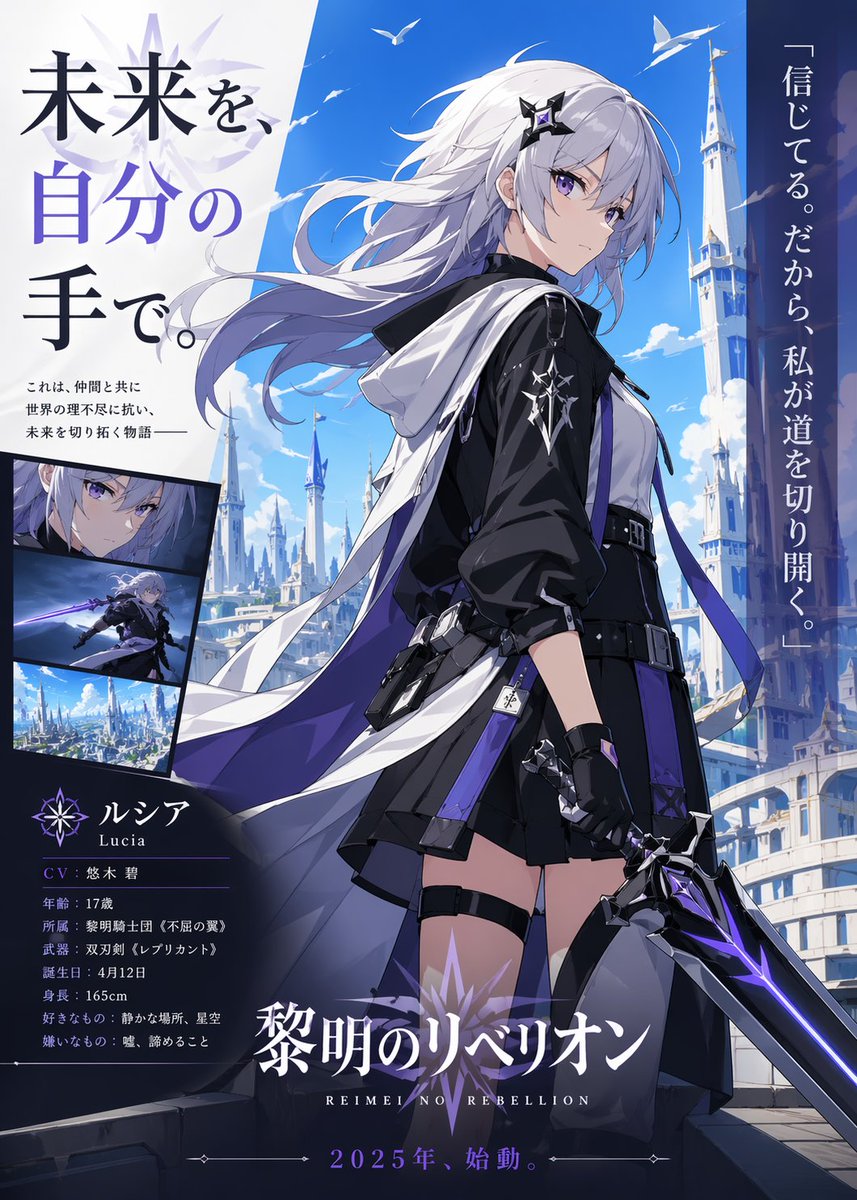 Bird anime poster, futuristic cool-toned elegance