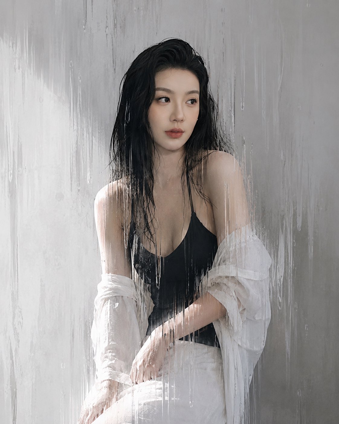 Minimalist Portrait Poster, Cool-Tone Rain, High-End