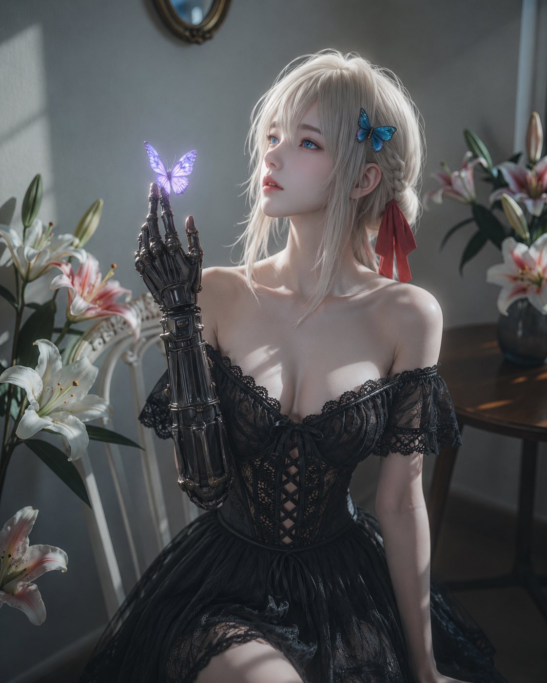 Girl, Realistic Anime Style, Retro Interior, Elegant