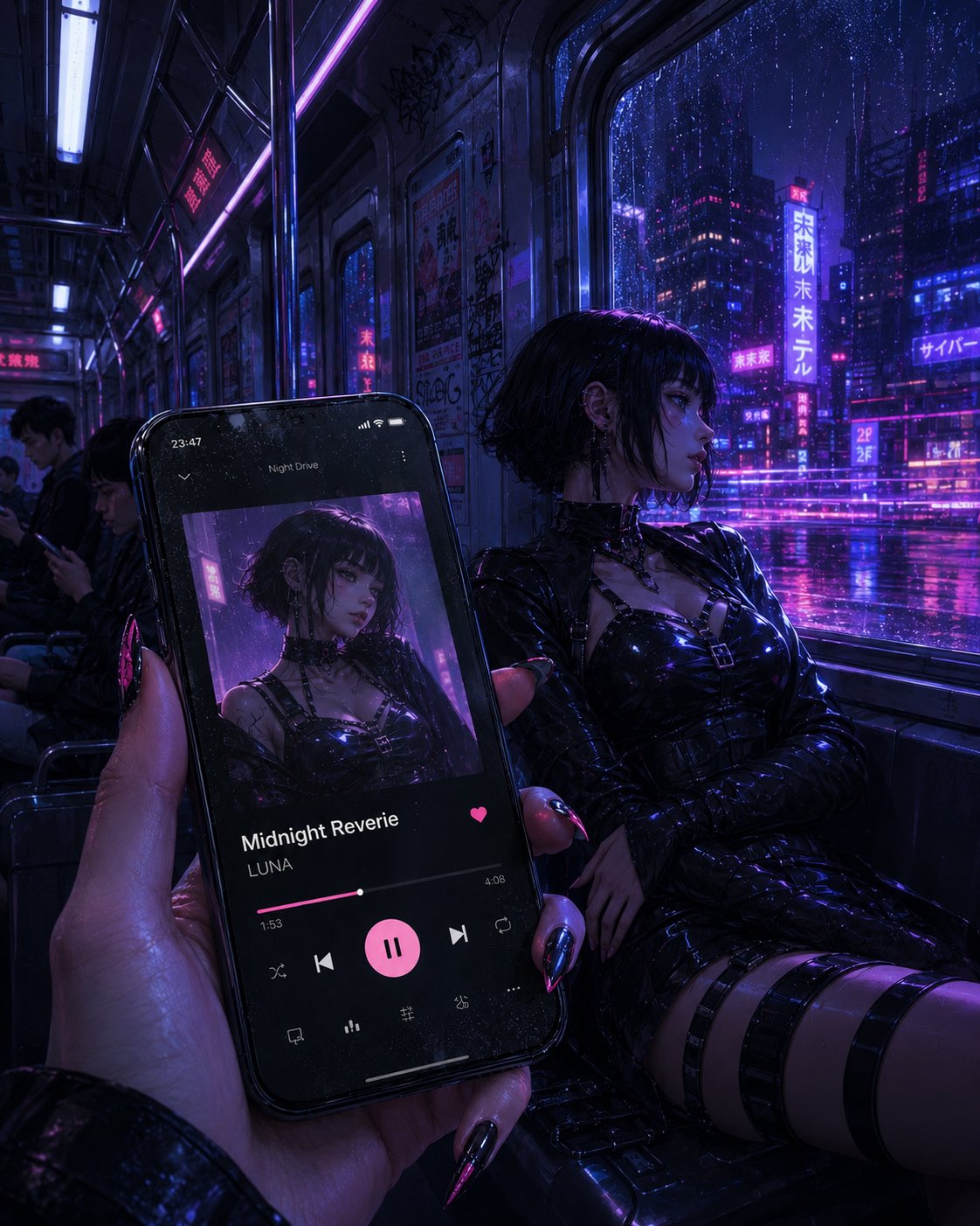 Car anime realistic neon cyberpunk atmosphere