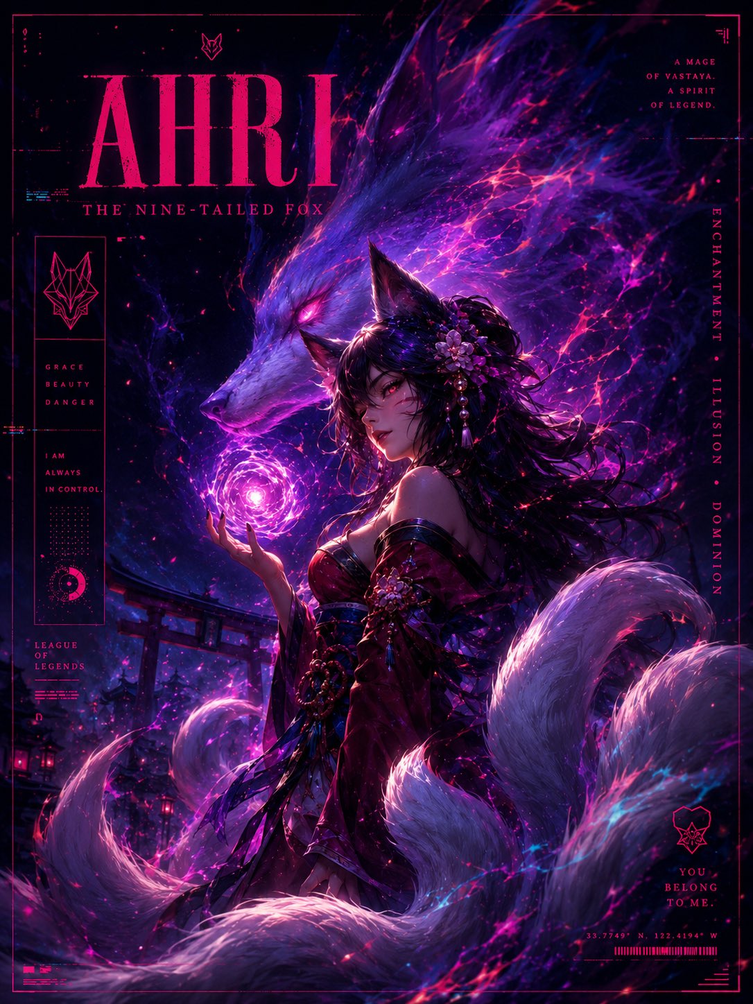 League of Legends Character 3D Poster Neon Dark Premium