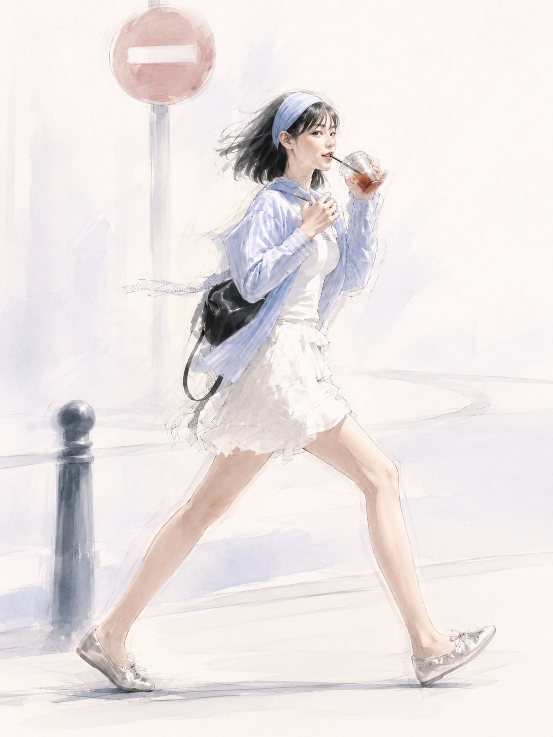 Female illustration minimalist street city cute