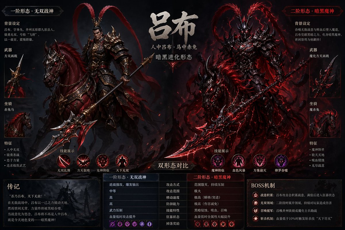 Lu Bu game Boss dual-form design