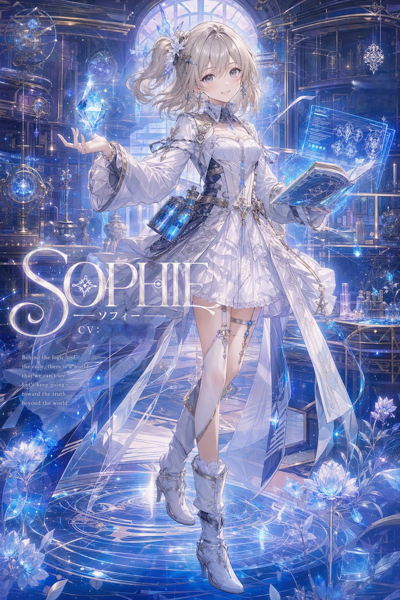 Female anime illustration neon cold tone elegant