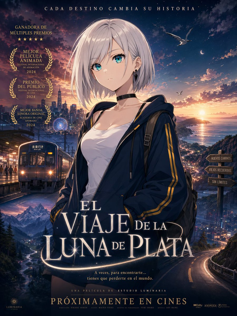 Portrait anime poster dusk city premium
