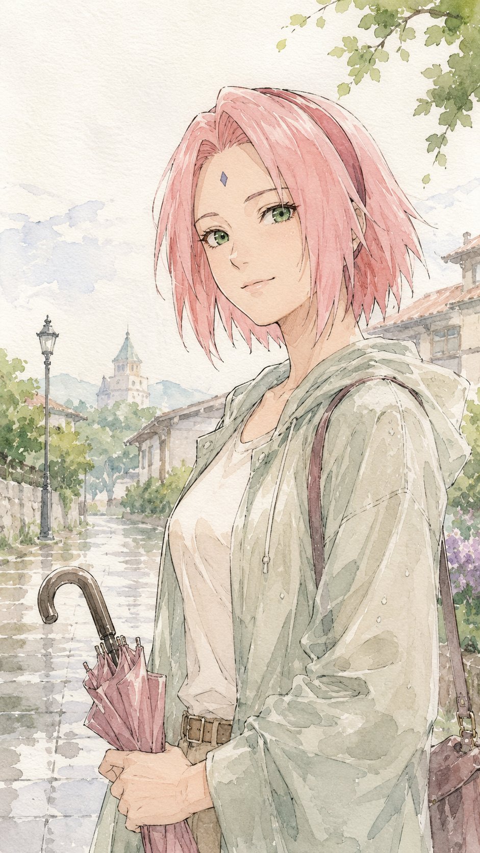 Demon Slayer Anime Watercolor Rain City Gentle