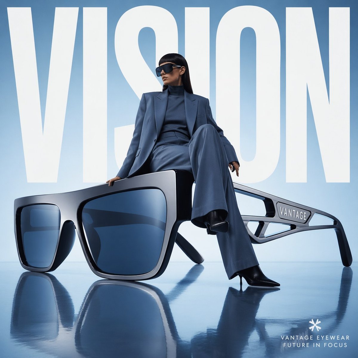 Avant-garde eyewear fashion ad