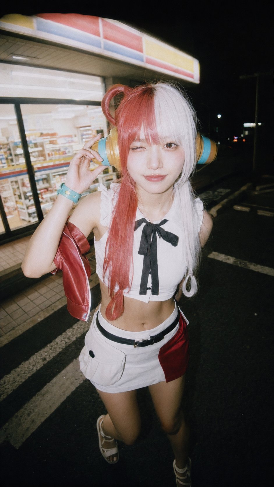 Character film illustration convenience store night scene