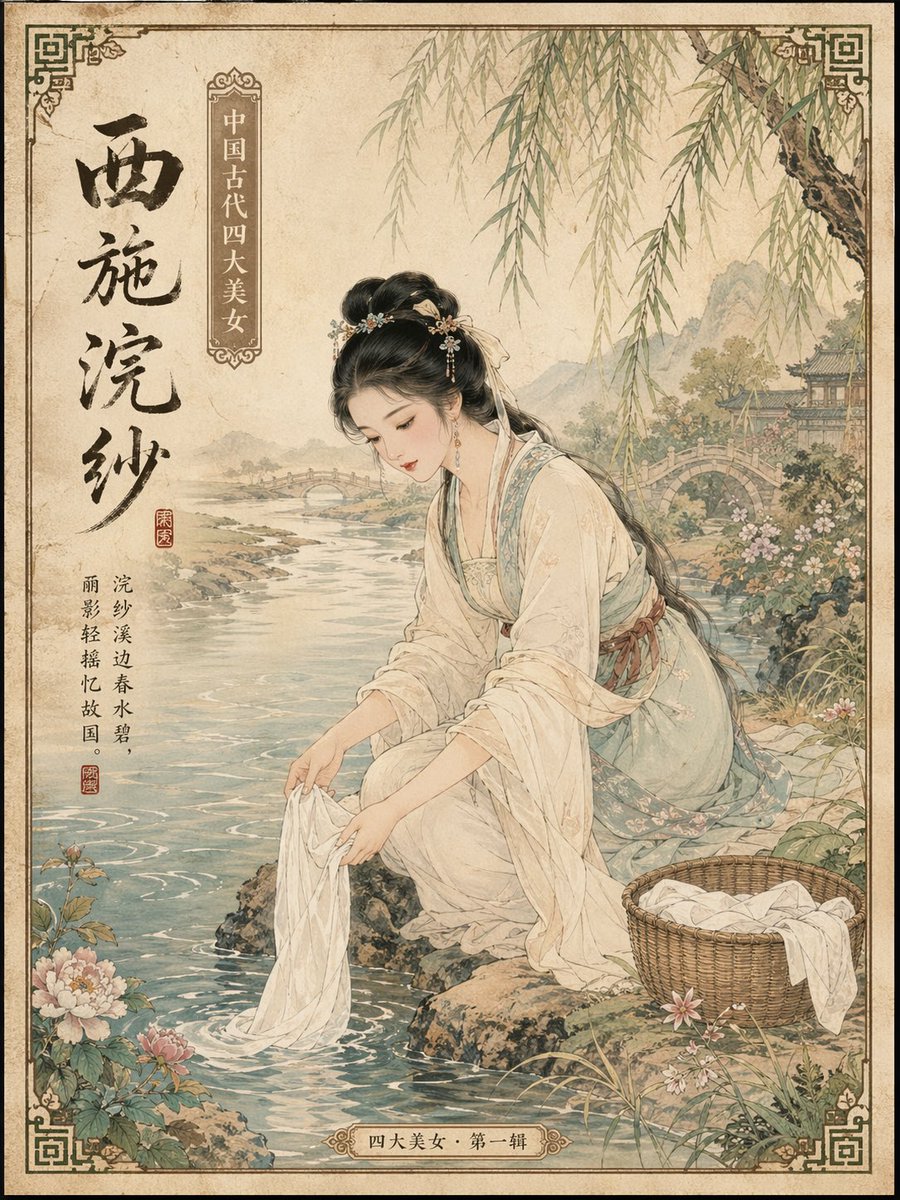 Postcard prompts for the Four Great Beauties of ancient China