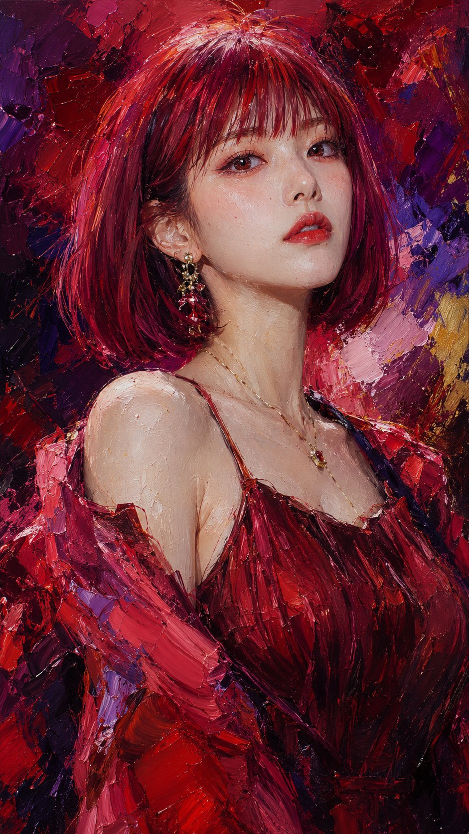 portrait thick impasto oil painting cold tone