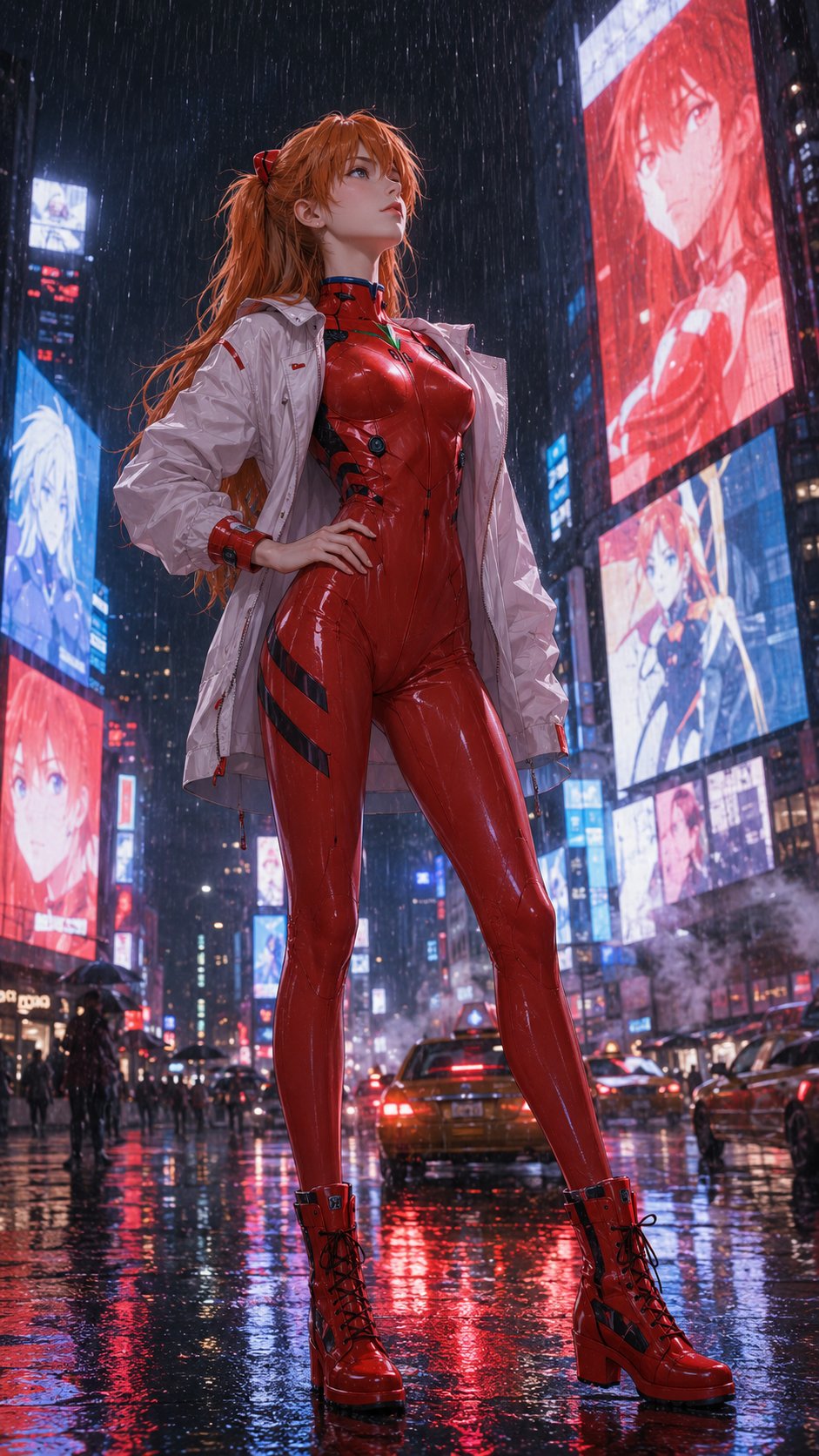 Neon Genesis Evangelion cinematic film photorealistic neon rain elegant