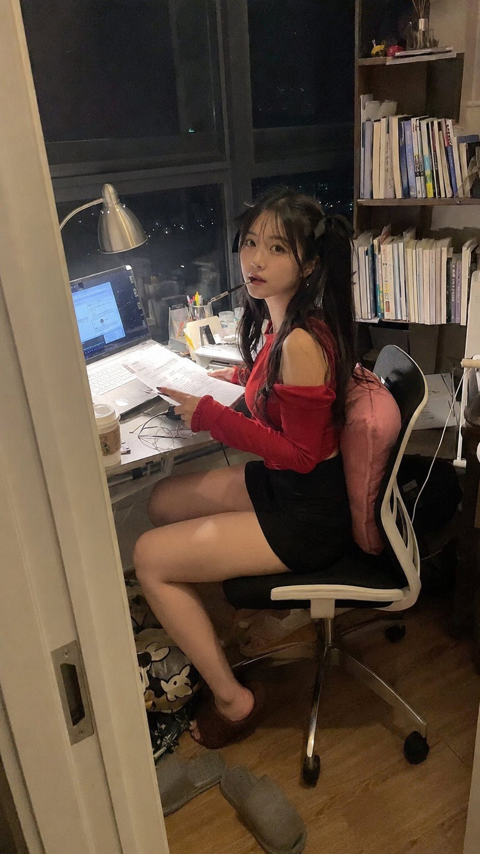 Fate character realistic anime office night scene